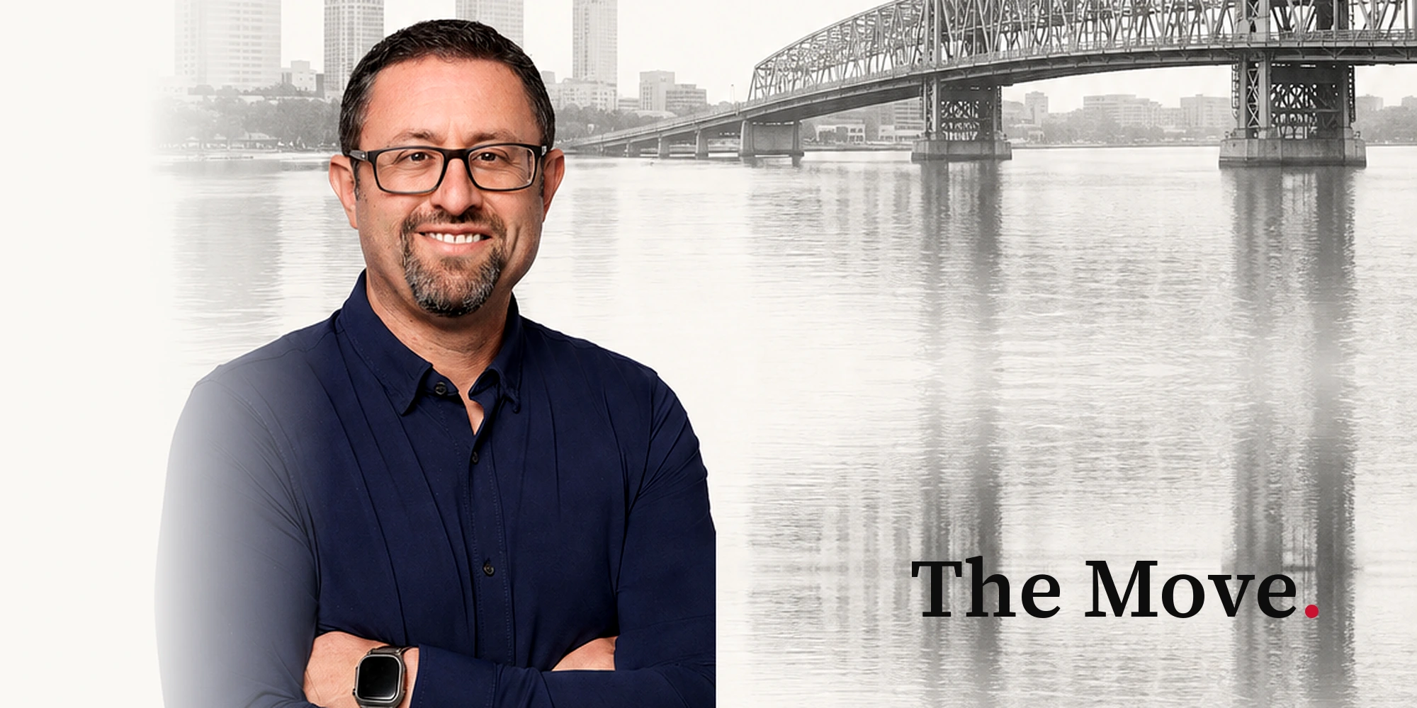 Adam Fridman with the Jacksonville Main Street Bridge behind him.