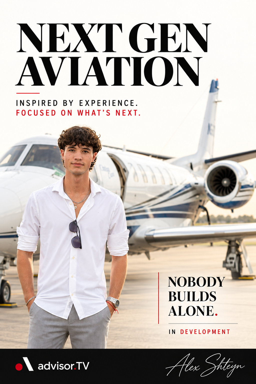 Alex Shteyn on the ramp in front of a Cessna Citation