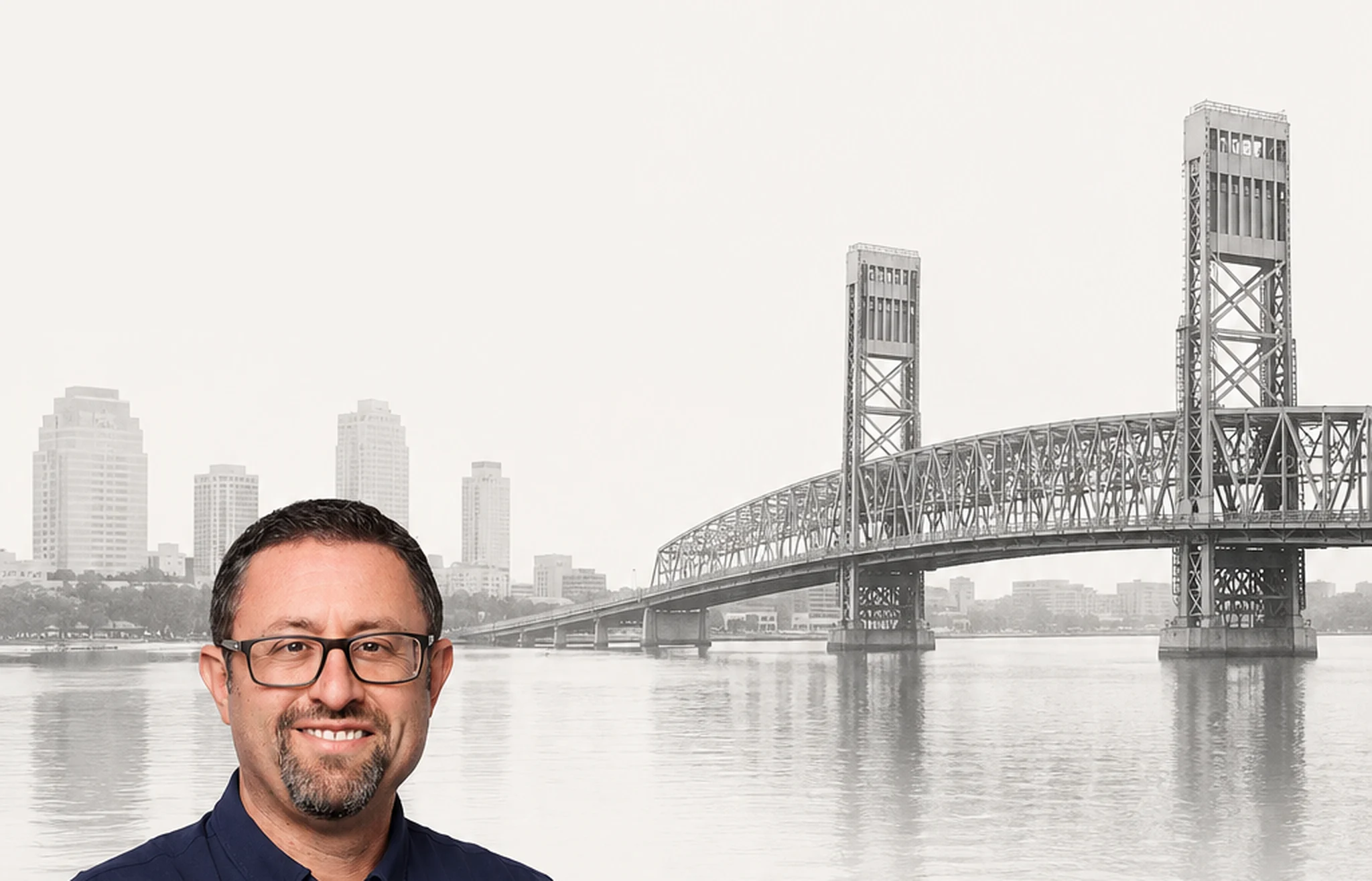 Adam Fridman with the Jacksonville Main Street Bridge behind him.